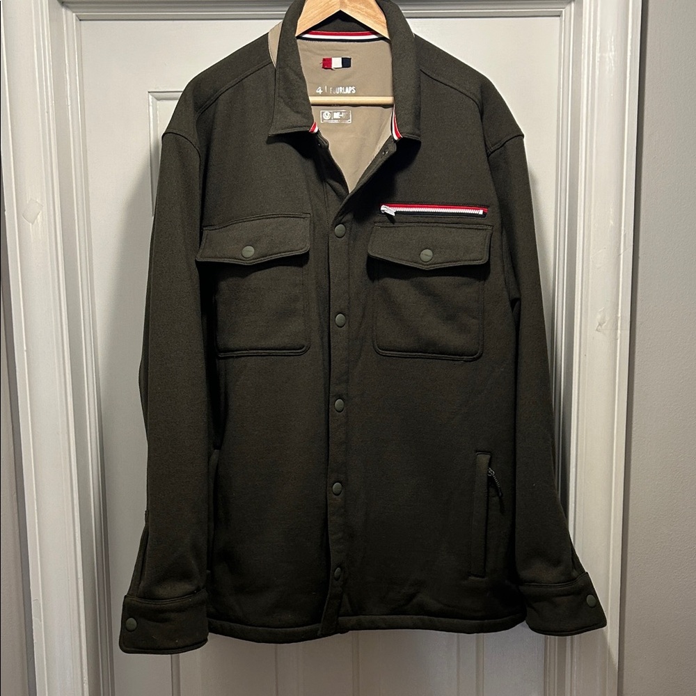 Men's Olive Green Shirt Jacket - Fourlaps - size XXL